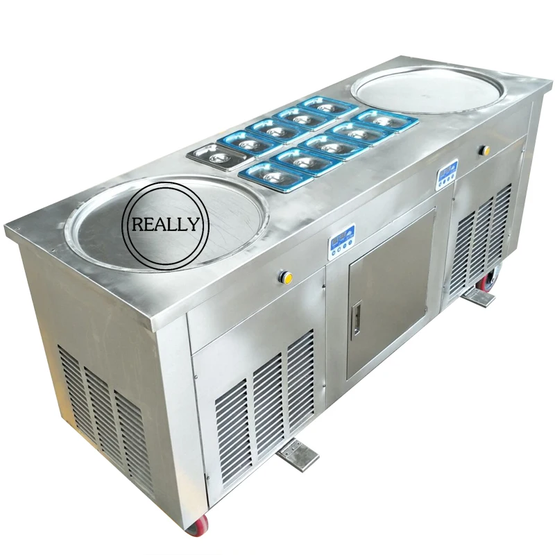 

CE 110V/220V double flat pan 45cm manual rolled fried or fry hard ice cream rolls making machine free shipping