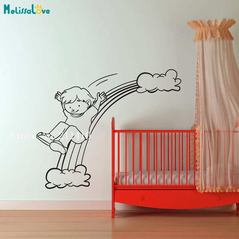 Lovely Wall Sticker  Little Boy Rainbow Slide Wallpaper  