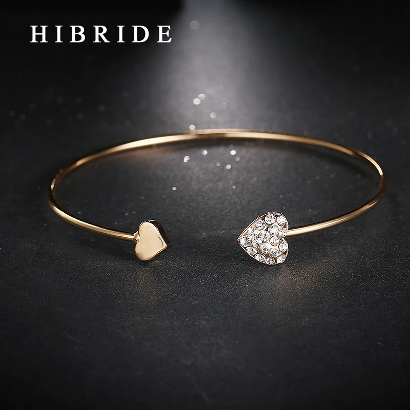 

HIBRIDE Rose Gold Color Open Cuff Bracelet For Women Romantic Heart Bracelets Trendy Cheap Price Metal Bangle B-34