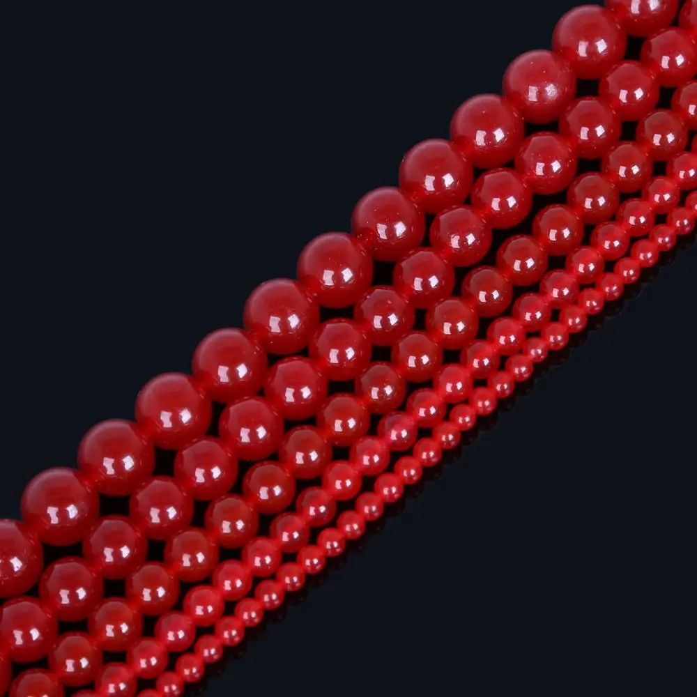 

New Arrival 4mm/6mm/8mm/10mm/12mm Strand 15'' Round Dyed Red Natural Stone Spacer Beads For DIY Crystal Bracelet Jewelry Making