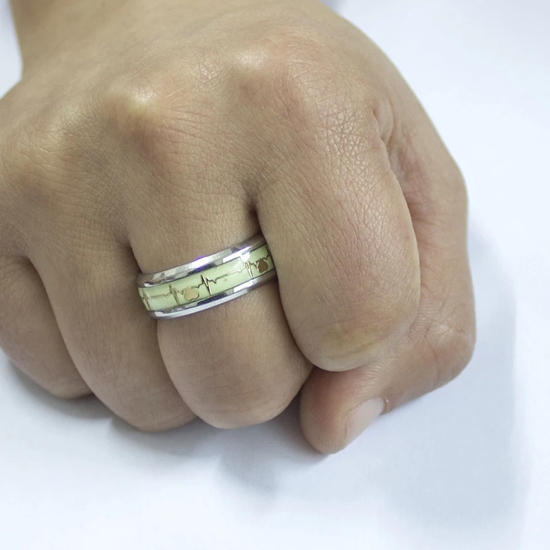 1pc Heart Shape Luminous Ring Glowing in Dark Couple Rings For Friends Gift Stainless steel Jewelry wholesale