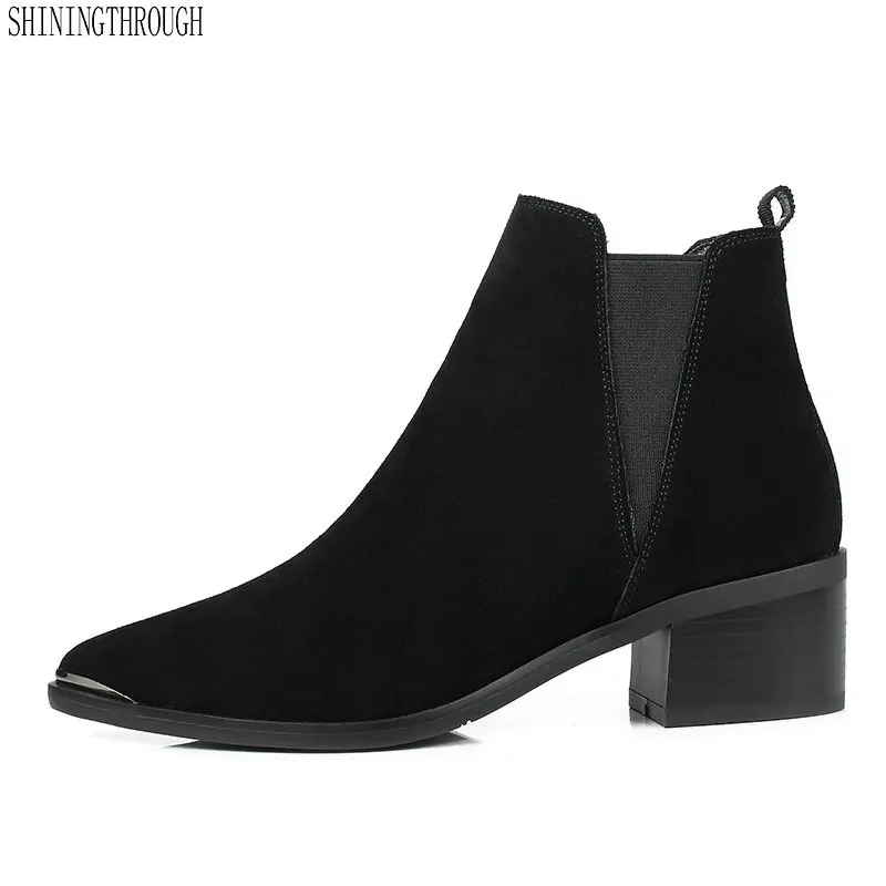 

Genuine Leather Women Ankle Boots for Chelsea Boots Pointed Toe Winter Shoes Woman Bootie Botas Femininas Size 34-40