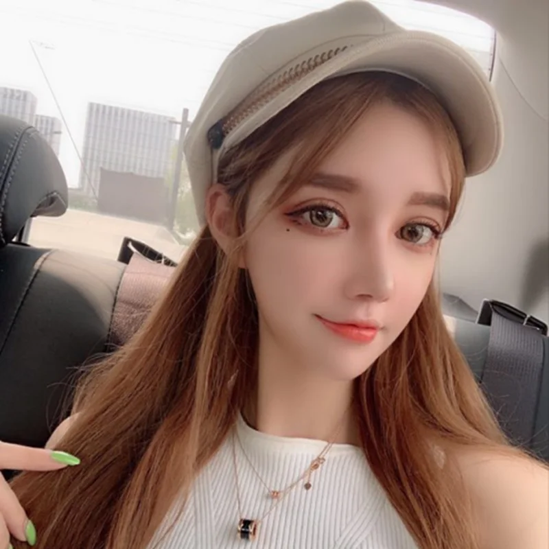 celebrity with flax female leisure joker French breathable breathable navy hat with straw andchain for women travel cap