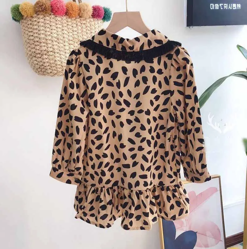 autumn new arrival girls fashion leopard dress kids long sleeve dresses