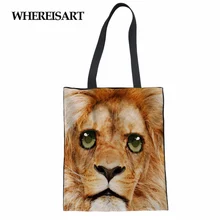 WHEREISART 3D с принтом льва женские сумки для покупок большая Эко сумка через плечо Складная многоразовая сумка для покупок школьная сумка дизайнерские сумки-тоут