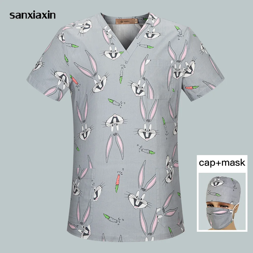 

High quality Dentistry pet doctor work clothes medical surgery clothing Unisex Medical scrubs nursing uniform surgical cap+mask