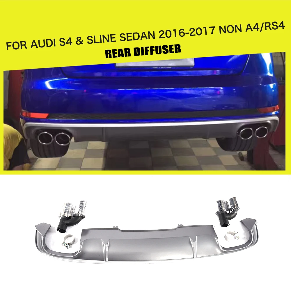 

PP Car Rear Diffuser Lip Bumper Protector With Exhaust Muffler for Audi S4 B9 A4 Sline Sedan 4 Door Non A4 RS4 2017 - 2018