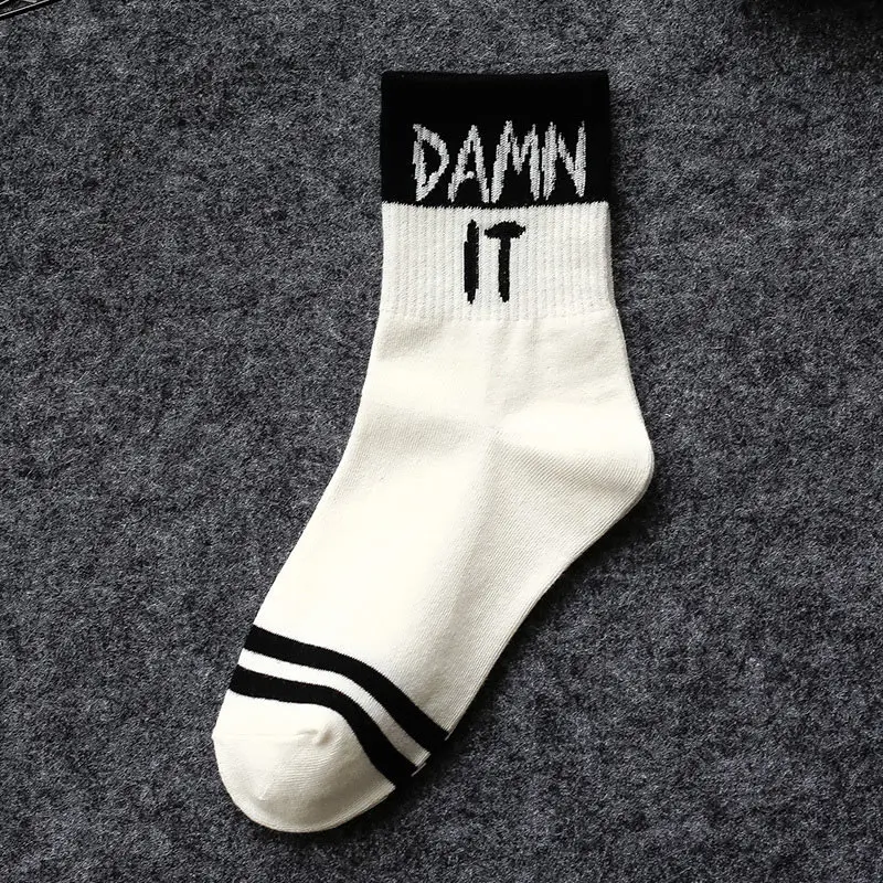 Unisex Harajuku Hip Hop Socks Woman Letter Printed Skateboard Socks Autumn Winter Streetwear Personality Funny Mid Tube Sock Men (9)