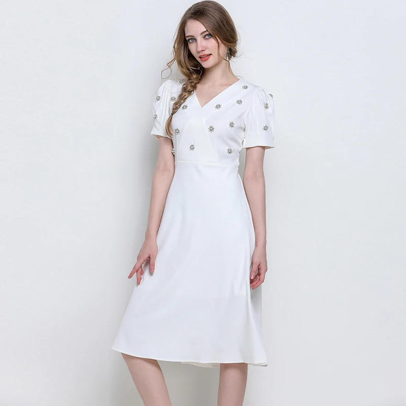 

vWoman White Dress 2019 Summer Sexy Long Dress Femme Elegant Vestidos Mujer Black Dresses Womens V-Neck A-Line Dress