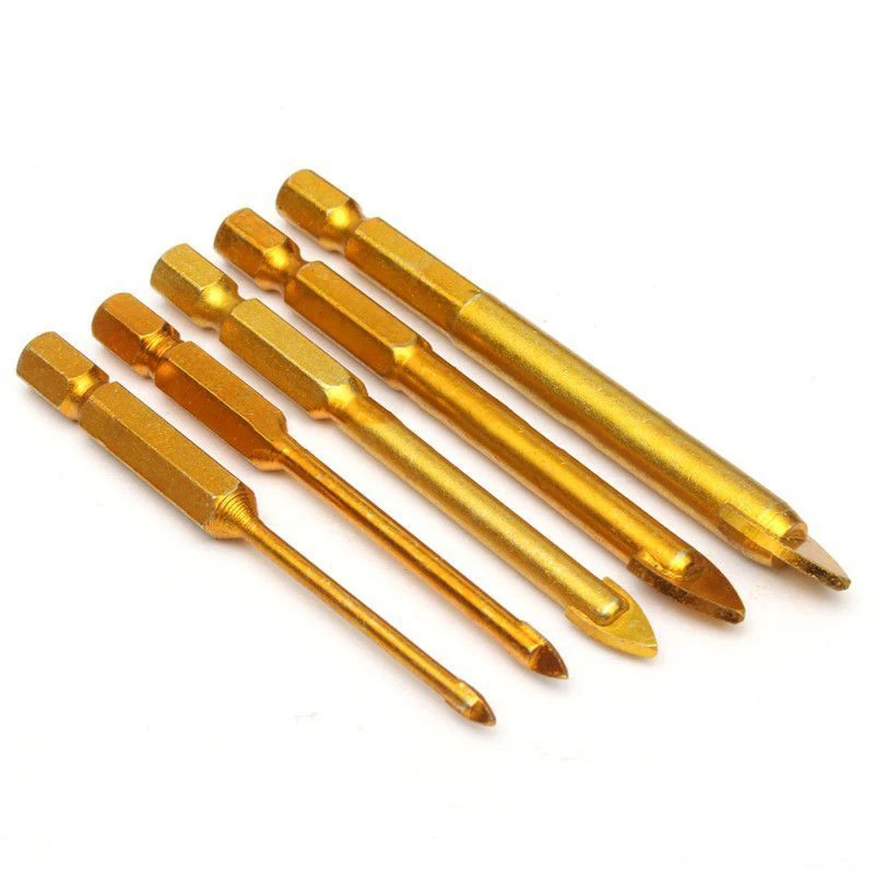 5pcs Hex Ti Porcelain Spear Head Drill Bit Ceramic Tile Glass Drill
