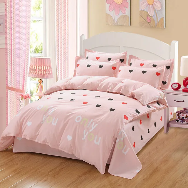 Lovely heart shaped Bedding Set Bed Linen Set 4/3 pcs soft Bed Sheet