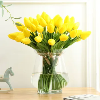 

PipiFren 30pcs/lot Tulip Wedding Artificial Flowers High Quality Home Decoration Fake Flowers Leaves fleur artificielle flores