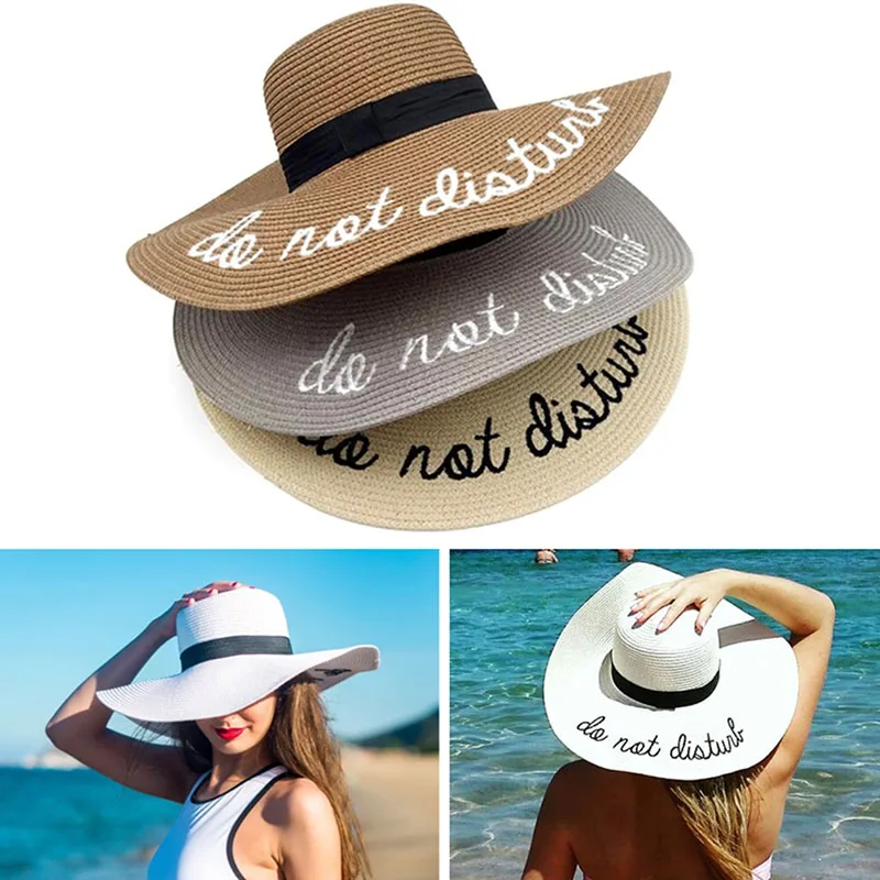

New Brand Summer Beach Hat Letter Embroidery Designer Big Brim Sun Helmet Foldable Straw Braid Hats For Women Ladies Travel Hat