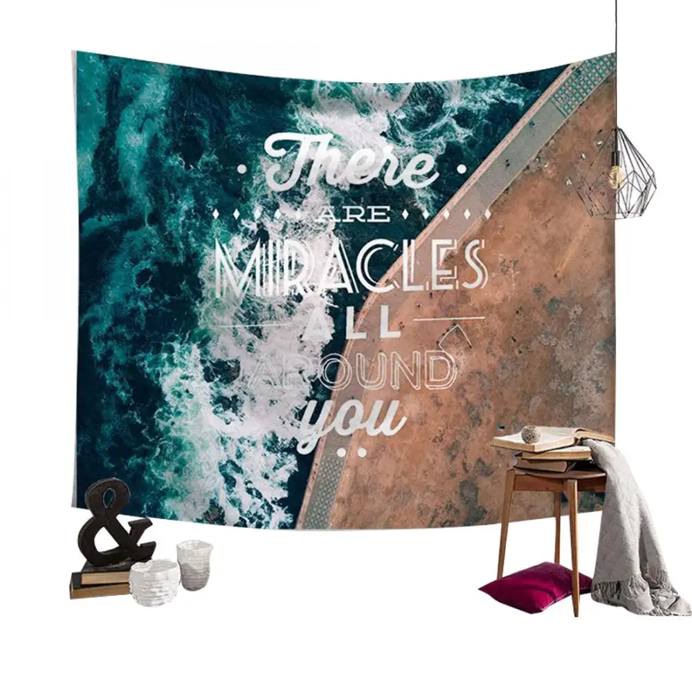

Beautiful Seaside Bay Wall Tapestry Home Decorations Wall Hanging Letter Print Beach Night Tapestries For Living Room Bedroom