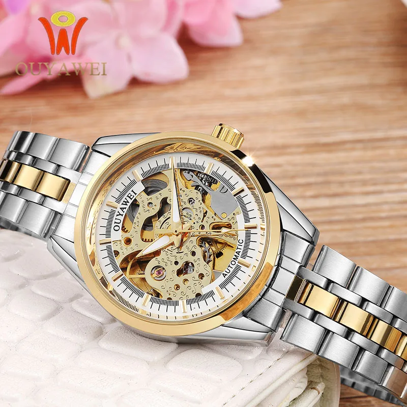 Lover s Watches Mechanical Watch Men Woman Fashion Casual Stainless Stell Gold Couple Automatic Skeleton Watch 2