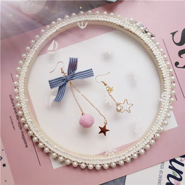Корейский Япония милый розовый синий бантик принцесса девушки клипсы для женщин Висячие серьги ручной работы модные Jewelry-JQDPER424D5