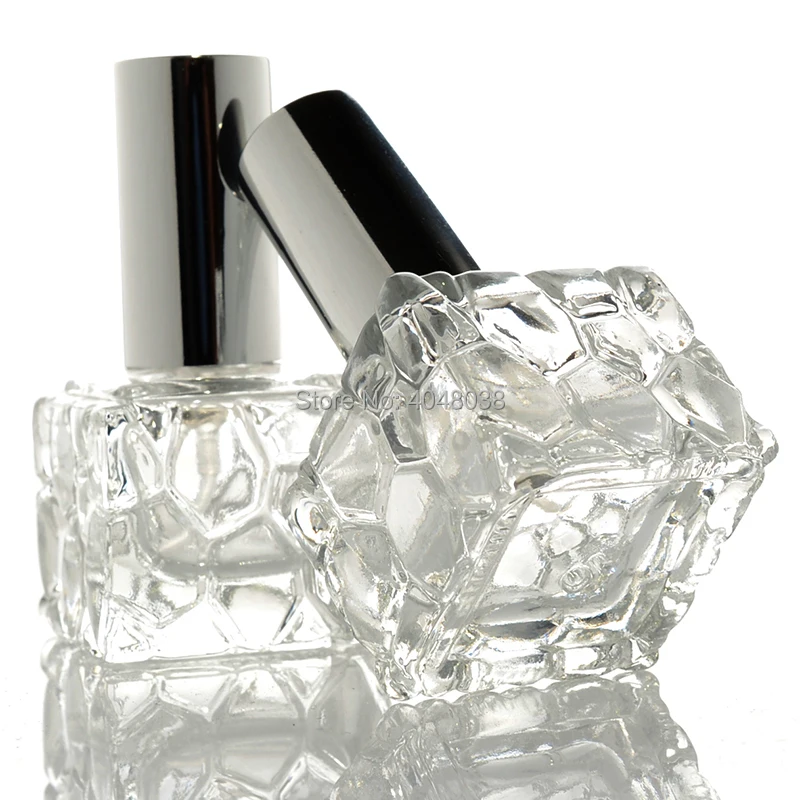 20 pcs Spray Pump Bottle Cosmetic Container Empty Glass Toner  Vial Transparent Square Atomizer Portable 10 ML Perfume Bottle