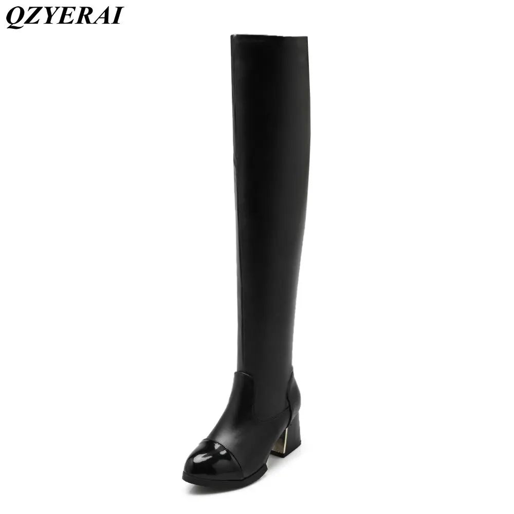 

QZYERAI New arrival winter high heel girl's boots elastic PU warm to thigh waterproof boots leisure youth women's shoes