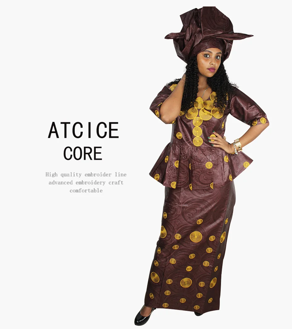 african wear for women African Dress For Lady Fashion Design Computer Embroidery Design Top With Rapper Scraf DP193# african wear for women