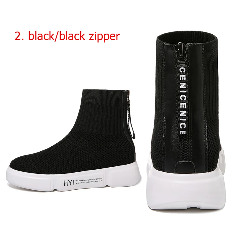 Guciheaven/ботинки на платформе; женские повседневные носки; кроссовки из эластичной ткани для студентов; прогулочная обувь на молнии; кроссовки для бега - Цвет: black zipper