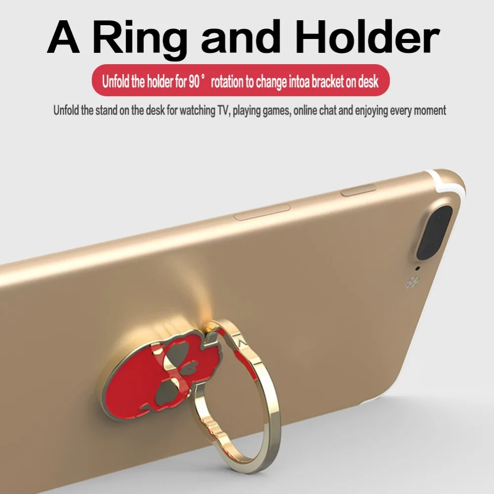 Innovative Skull Shape Mobile Phone Ring Holder 360 Rotation Adjustable Metal Cell Phone Finger Ring Holder for Samsung J25