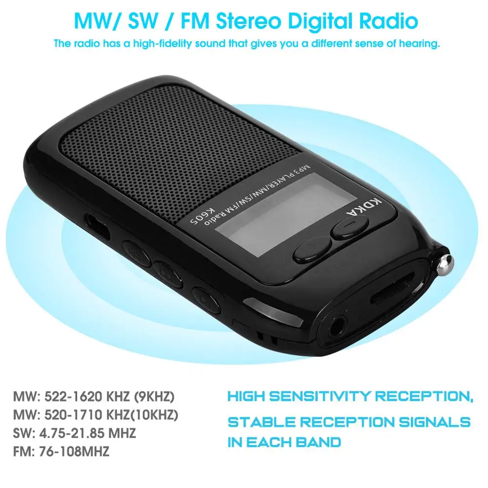 1,18 дюймов мини карманное радио FM AM SW цифровой приемник MP3 музыкальный плеер аккумуляторная батарея портативное радио Поддержка tf-карты