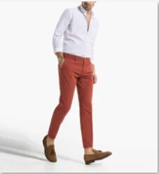 Модный дизайн, тонкий крой, хлопок, несколько цветов на выбор, боковые карманы с пуговицами, мужские брюки-Чино на заказ - Цвет: rust red