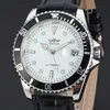 WINNER Round Calendar Watch Classic Diamond White Dial Stainless Steel Case Wristwatch Leather Band Mechanical Watch ► Photo 2/5