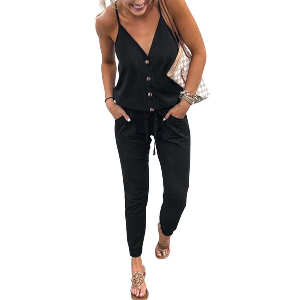 

Women Chic Straight Summer Vest Jumpsuit Female 2019 New Lady Sling V-Neck Single-Breasted High Waist Jumpsuit Casual Woman Pant