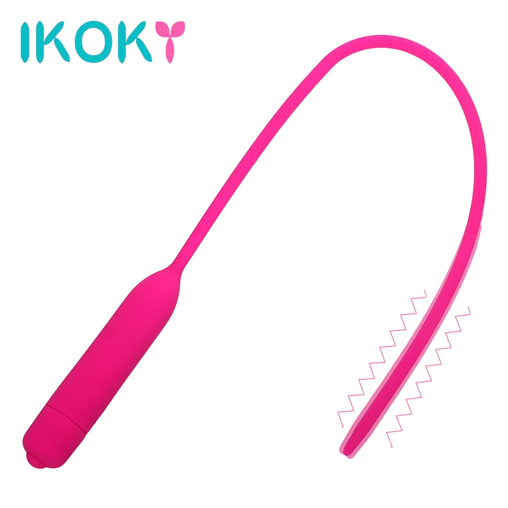 IKOKY 5.5mm Vibrating Penis Plug Urethral Dilators Male Masturbator Vibrator Sex toys For Men Silicone Sex Sounds Catheters