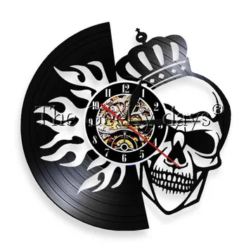 

1Piece Skull Wearing Crown LED Wall Art Night Lamp Death King Vintage Vinyl Record Clock Decorative Quartz Handmade Clock