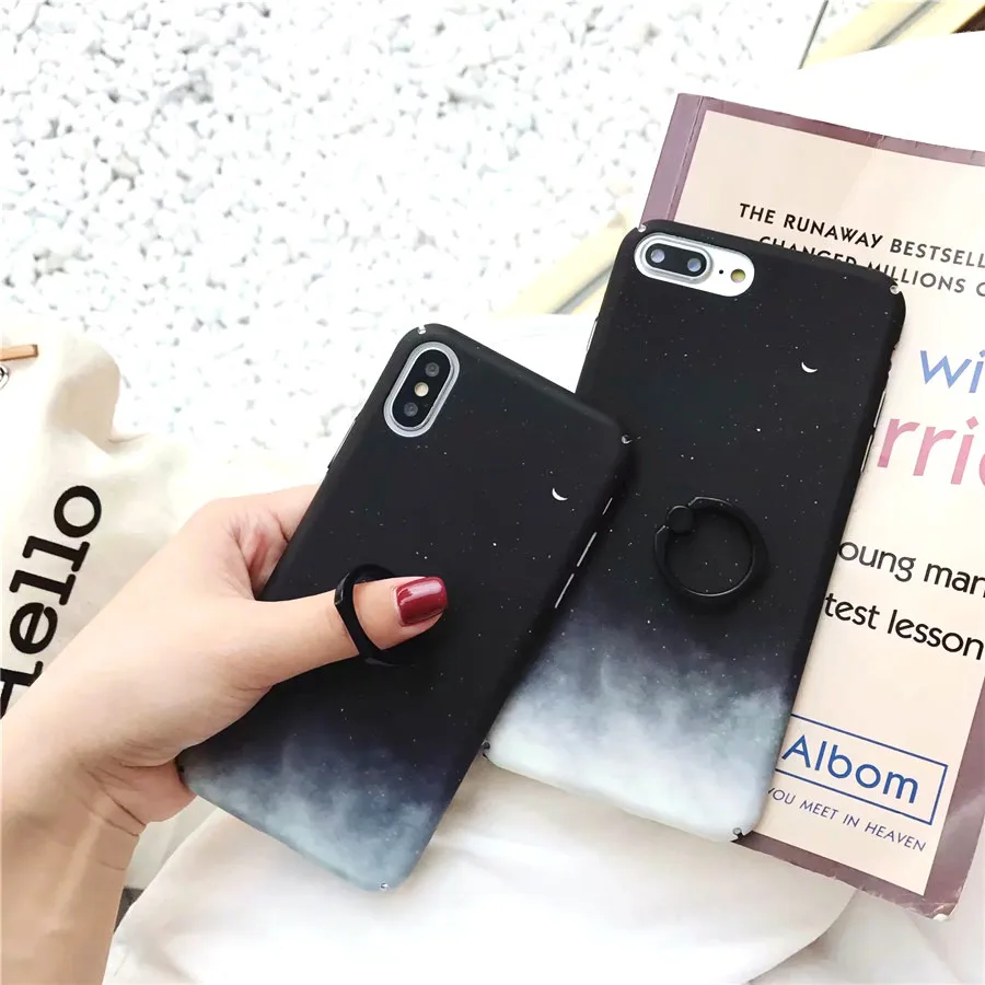 

Starry Sky Moon Marble Cases For iPhone X XR XS Max 7 8 Plus 6S Ring Grip Stand Holder Hard Phone Case For iPhone 7 7Plus Fundas