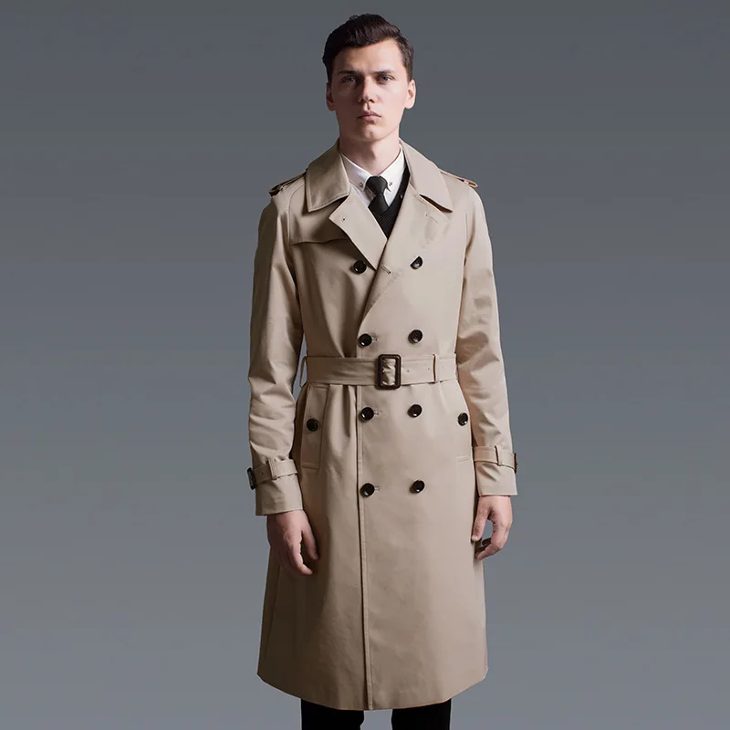 

S-6XL Size Spring Autumn Classic Back Split Double Breasted Male Long Trench Coat Men Poncho Khaki Outerwear Long Cloak Overcoat
