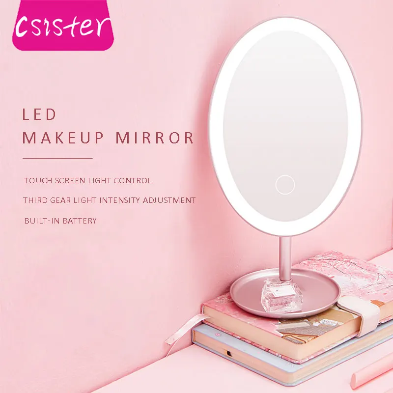 

CSISTER LED Makeup Mirror With Light Desktop Vanity Mirror Student Charging Fill Light Folding Dormitory Mirror Lady Makeup Care
