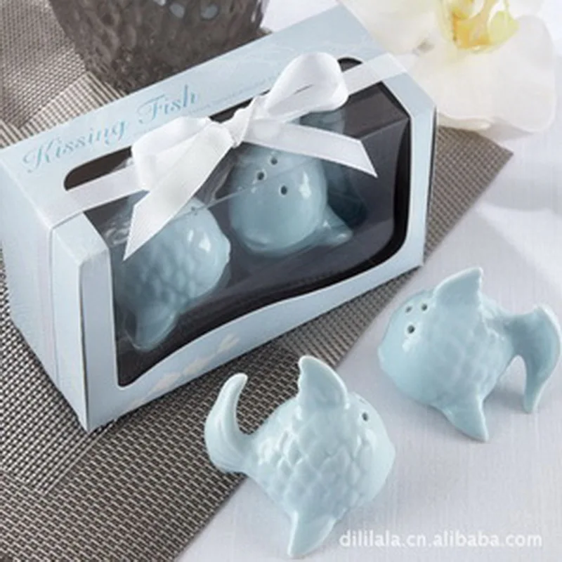 (200pcs=100sets/Lot)FREE SHIPPING+Wedding Favors Two Lovely Fishes Ceramic Salt&ampPepper Shakers Birthday Party Souvenir | Дом и сад