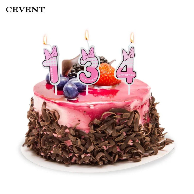 

CEVENT 1 pc 0-9 Birthday Number Candles Pink Happy Birthday Candle Cupcake Topper Digital Candle Gift Cake Decoration Tools
