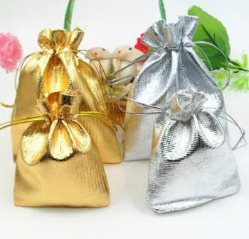

Wholesale 7x9cm Silver & Gold Gift Bag Candy Pouches For Wedding Drawstring Organza bags Christmas Party Pouch 100 pcs /Lot