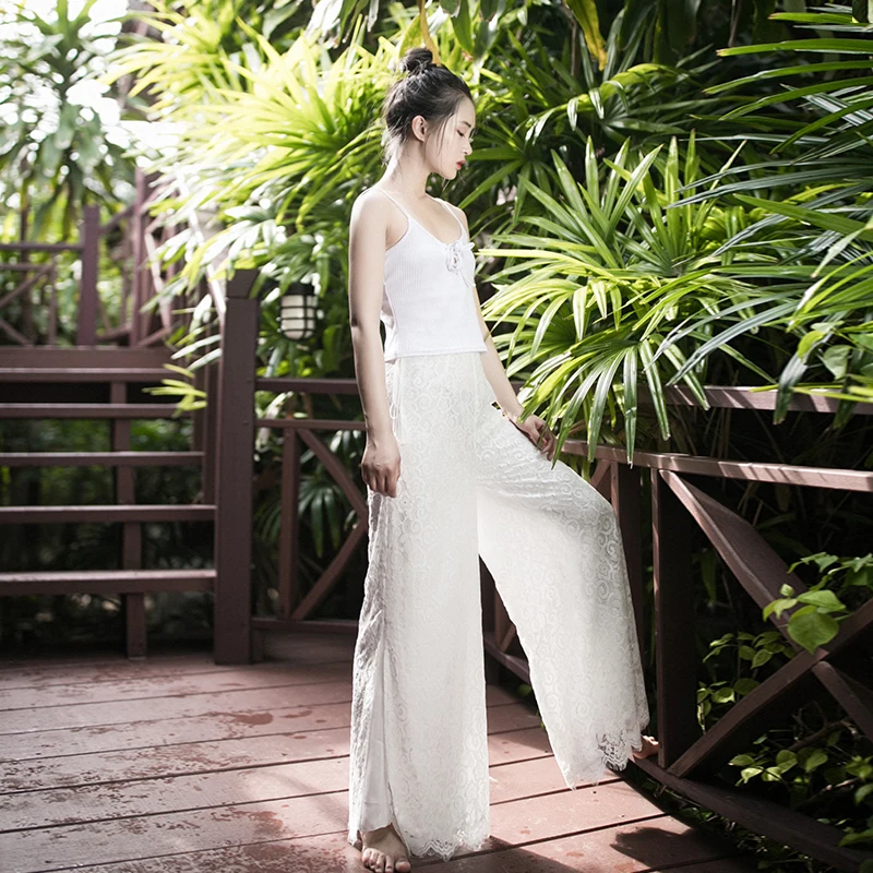 

IRINAW624 Summer 2018 vintage high waist lace wide leg pants women