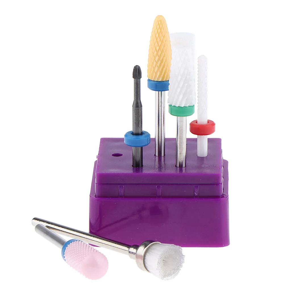 7x Ceramic Nail Drill Bits Polishing Grinding Head with Brush Set for Electric Nail Machine 3/32''