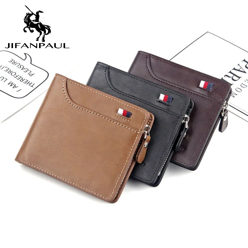 

New men's short wallet Retro casual cross card bag Multi-function wallet zipper bag leather purse Free shipping