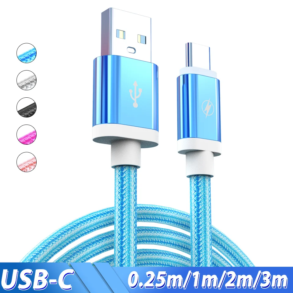Кабель USB Type C 3/2 м для Xiaomi mi 9 Redmi Note 7 Samsung Galaxy S10 S9 plus Huawei P30 Mate 20 нейлоновый кабель