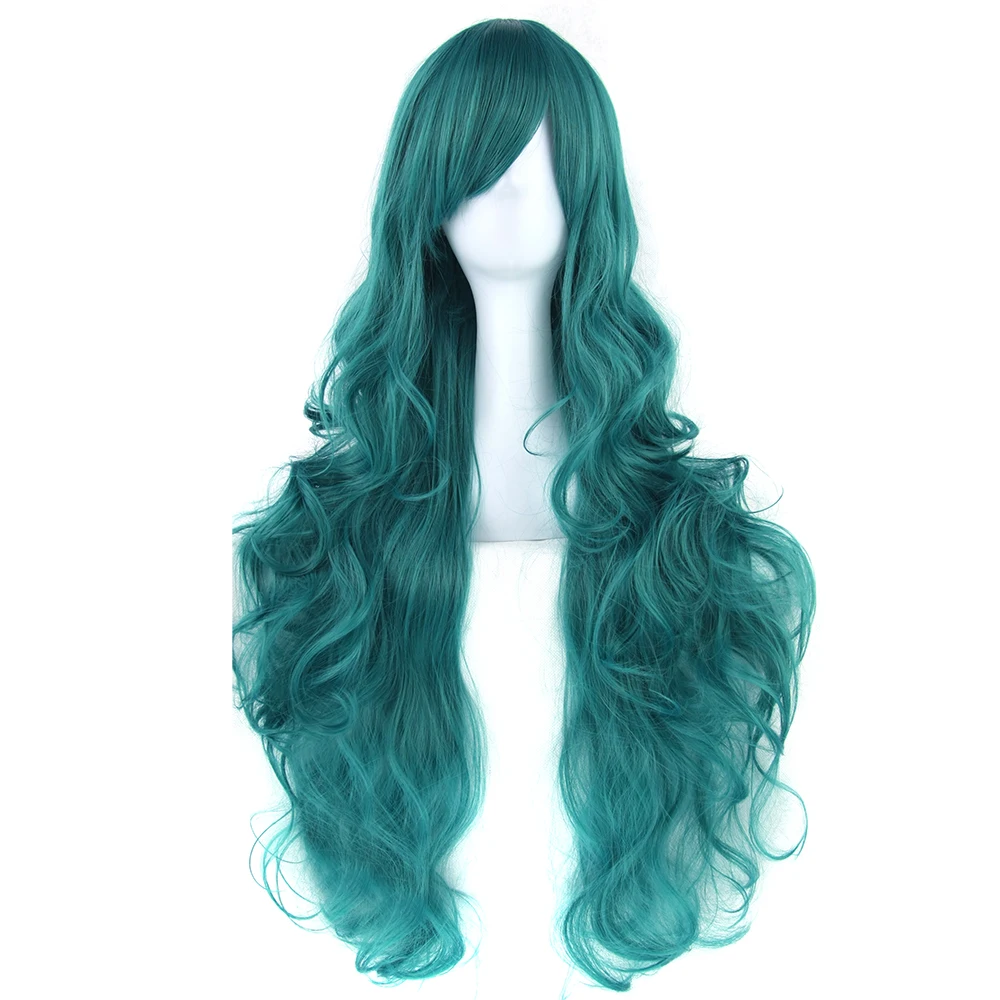 

Soowee 20colors 80cm Long Curly Hair Green Cosplay Wigs Heat Resistant Synthetic Hair Accessories Party Black Wig for Women