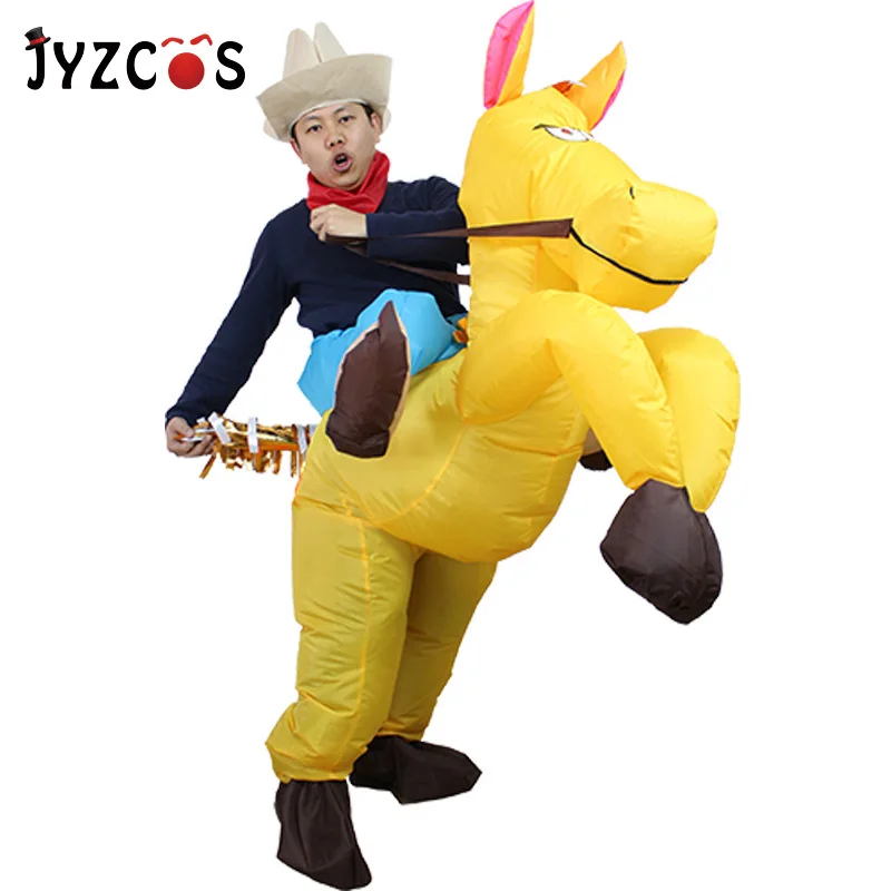 White Gold Coffee Black Horse Inflatable Costume Cowboy Cowgirl ...