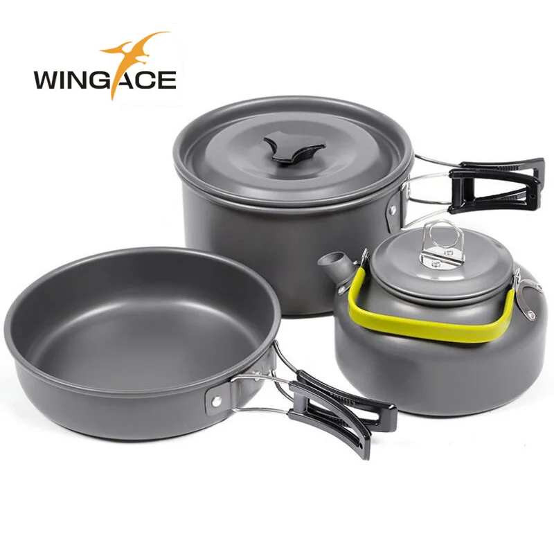 WINGACE المشي التخييم تجهيزات المطابخ القدور المقالي الألومينا نزهة أدوات المائدة للرحلات Backpackin في الهواء الطلق أواني القلي براد شاي