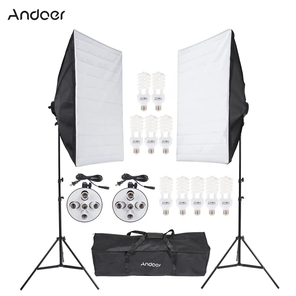 

Andoer Photography Studio Light Lighting Tent Kit Photo Video Equipment Softbox Socket Bulb Tripod Stand Carrying Bag EU/US plug