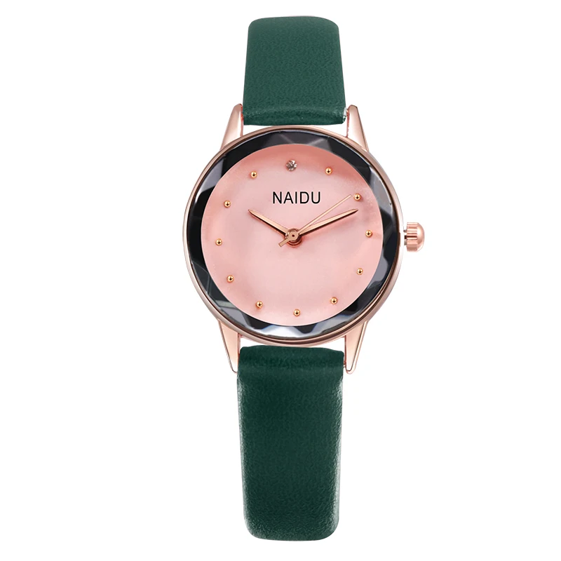 NAIDU женские часы часы с бриллиантами Кожаный браслет женские вечерние часы подарок для женщин relogio feminino saat - Цвет: green