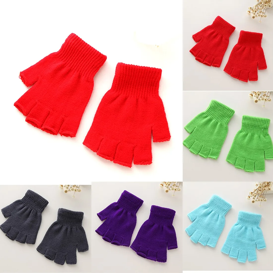 

Comfortable 5 Colors Knitted Stretch Half Finger Fingerless Gloves for Winter Women Soft Warm Elastic Mittens Accessories