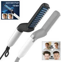 Newest Multi-function Men's Heat Hair Styling Ceramic Curler Straightener Comb EU/UK/US Plug tool plug ceramic led screen hair styling eu straightener stream comb