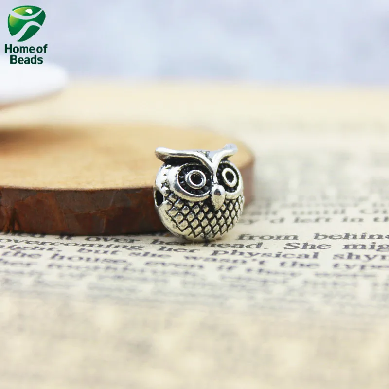 

popular Zinc Alloy Lovely Owl Beads Antique Silver Color For Making Jewelry (15 pieces/lot) ZA1138 11x11mm