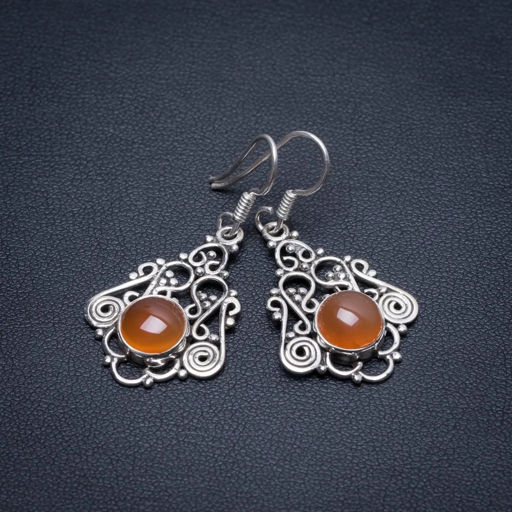

Natural Carnelian Handmade Indian 925 Sterling Silver Earrings 1 1/2" S1522